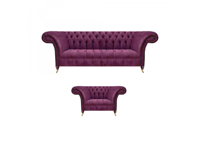 Luxury 2-Piece Living Room Upholstered Furniture Set Sofa Three-Seater Couch Armchair Chesterfield