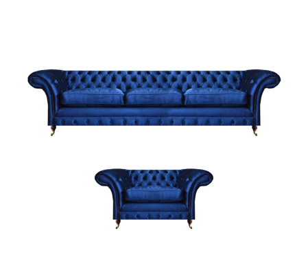 Luxury Seating Sofa Set 2-Piece Sofa Three-Seater Couch with Armchair Chesterfield New