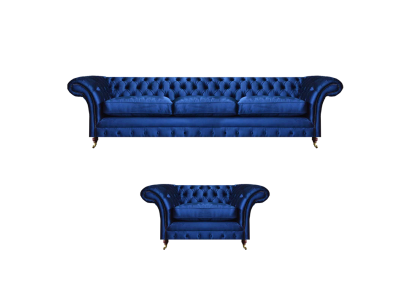 Luxury Seating Sofa Set 2-Piece Sofa Three-Seater Couch with Armchair Chesterfield New