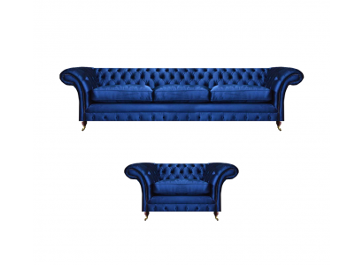 Luxury Seating Sofa Set 2-Piece Sofa Three-Seater Couch with Armchair Chesterfield New