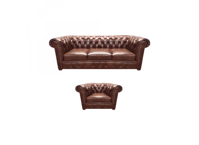 Upholstered leather sofa three-seater brown armchair seat living room new Chesterfield