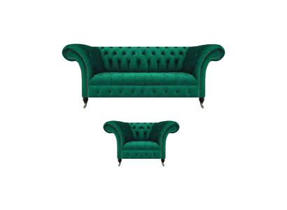 Living room green three-seater sofa couch complete armchair upholstered sofa Chesterfield