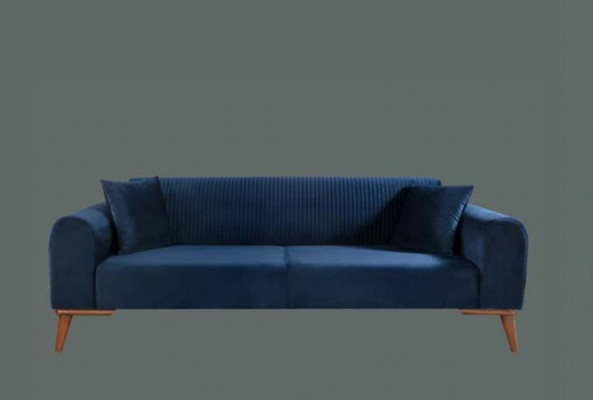 Elegant blue three-seater couch sofa living room seating furniture velvet