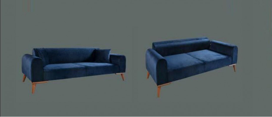 Elegant blue three-seater couch sofa living room seating furniture velvet