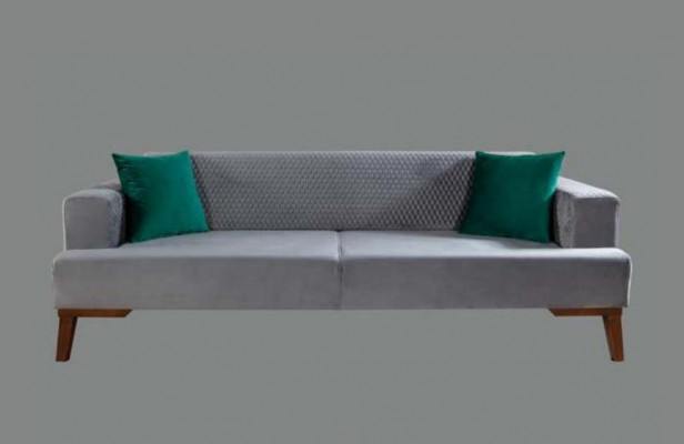 Elegant gray couch three-seater sofa living room seating furniture velvet