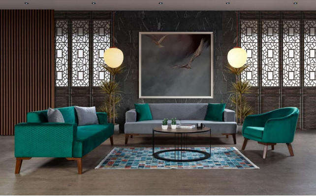 Elegant gray couch three-seater sofa living room seating furniture velvet