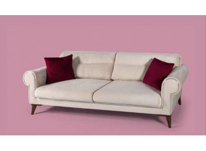 Three-seater sofa 3-seater fabric beige couch sofa large cushions wood designer new
