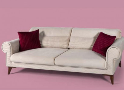 Three-seater sofa 3-seater fabric beige couch sofa large cushions wood designer new