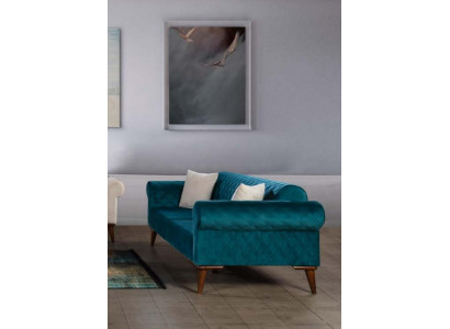 Turkish Three-Seater Couch Elegant Sofa Living Room Furniture Velvet