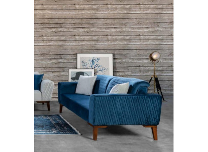 Blue couch three-seater sofa elegant seating furniture living room velvet
