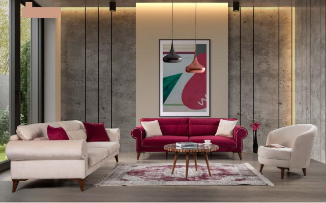 Red sofa, 3-seater, fabric sofas, couch upholstery, luxury furniture, modern three-seater