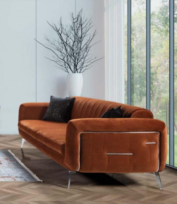 Orange design couch sofa velvet three-seater luxury furniture fabric textile