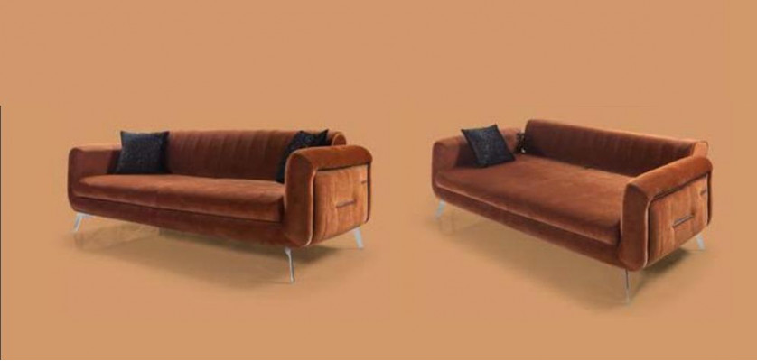 Orange design couch sofa velvet three-seater luxury furniture fabric textile