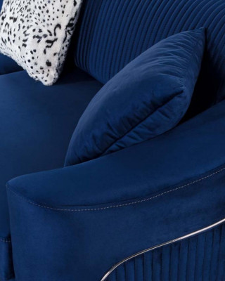 Blue design couch three-seater luxury sofa velvet furniture fabric textile