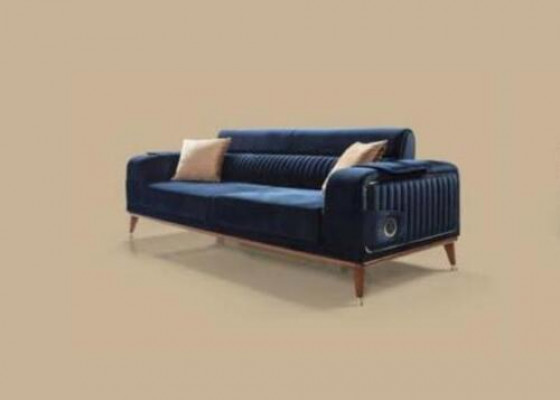 Luxury Blue Couch Three-Seater Design Sofas Furniture Fabric Textile Velvet