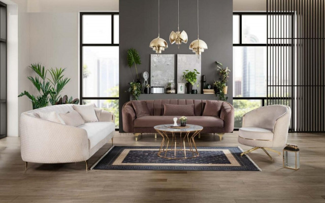 Luxury Living Room Couch Sofa Set Brown Beige Set 3+3+1 Seating Group