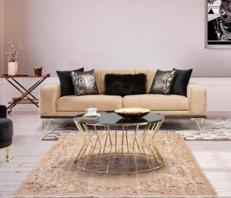 Black Sofa Set 3+3+1 Seater Armchair Elegant Metal Velvet