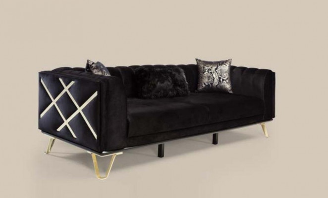 Black Sofa Set 3+3+1 Seater Armchair Elegant Metal Velvet