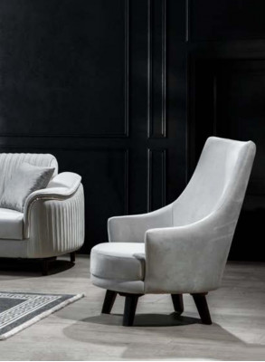 Modern living room armchair single-seater design wood color gray textile