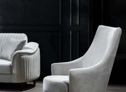 Modern living room armchair single-seater design wood color gray textile
