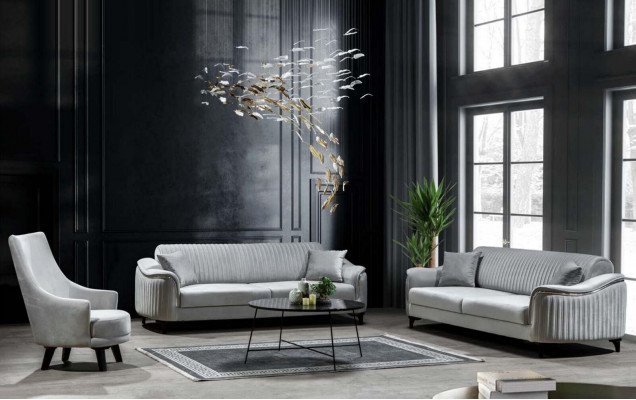 Modern living room armchair single-seater design wood color gray textile