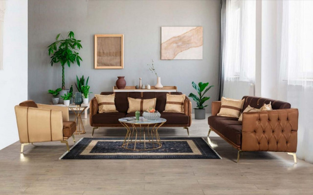 Modern armchair, single seater, brown upholstered chair, 1 seater, fabric upholstery.