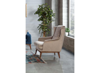 Beige design armchair single-seater living room textile style wood furniture