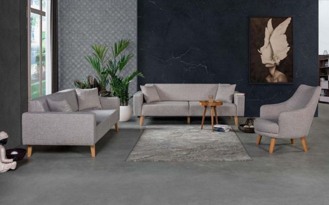 Living room couch three-seater sofa 3 seat upholstery fabric gray furniture