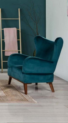 Armchair 1-seater design living room upholstery wood modern turquoise