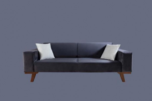 Black Sofa 3-Seater Upholstered Couch Living Room Wood Furniture