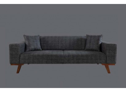 Black Sofa 3-Seater Textile Couch Three-Seater Upholstered Furniture