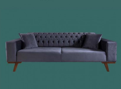 Design sofa three-seater modern couch gray furniture upholstery wood.