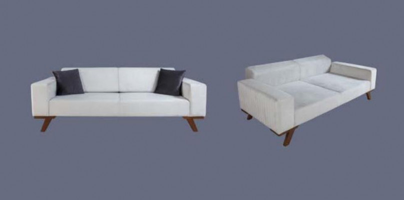 Modern upholstered couch, three-seater sofa, furniture, white velvet fabric