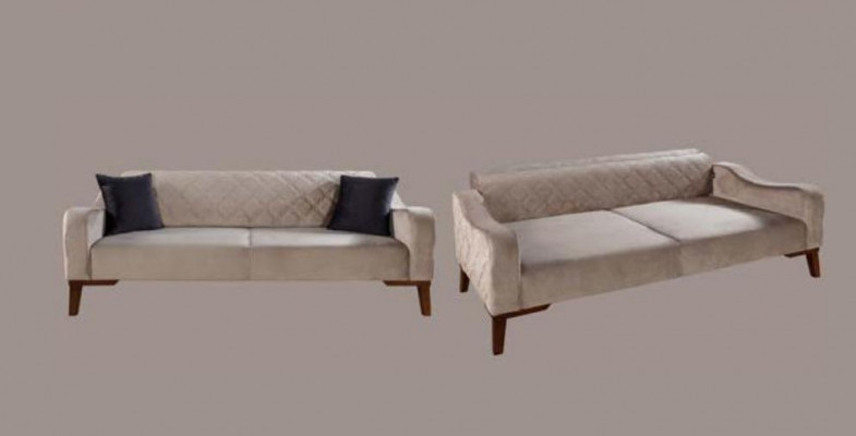 Beige three-seater couch elegant sofa living room seating velvet
