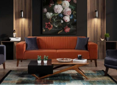 Orange three-seater couch elegant sofa seating furniture living room velvet