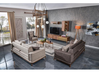 Luxury Sofa Set 3+3+1 Seater Sofa Fabric Armchair Modern Brown Sofas