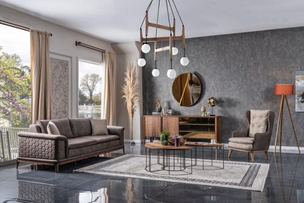 Luxury Sofa Set 3+3+1 Seater Sofa Fabric Armchair Modern Brown Sofas