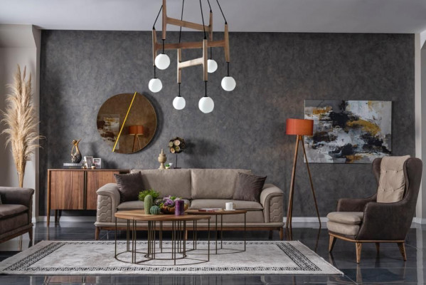 Luxury Sofa Set 3+3+1 Seater Sofa Fabric Armchair Modern Brown Sofas