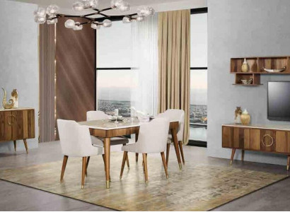Modern table set complete dining suite with 6 chairs, 7-piece dining room.