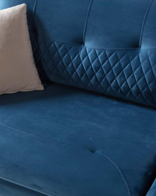 Blue couch three-seater sofa living room seat cushion furniture velvet wood
