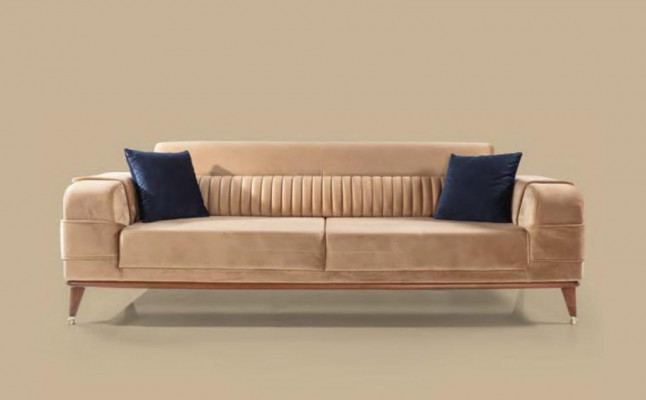 Modern sofa, 3-seater, color beige, living room design style, wood