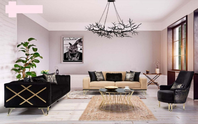Luxury Sofa 3-Seater Couch Textile Furniture Black Velvet