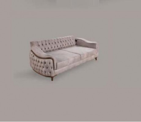 Beige Chesterfield Couch Three-Seater Seat Cushion Sofa Furniture Velvet Wood