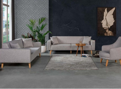 Sofa Couch Upholstery Seat 3+3+1 Seat Set Design Wood Sofas Beige Seat Cushion