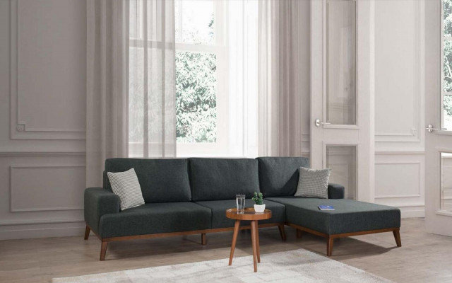 Sectional L-shaped sofa set, fabric seat, living room upholstered furniture, corner sofa.