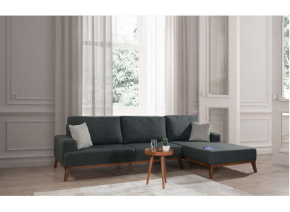 Sectional L-shaped sofa set, fabric seat, living room upholstered furniture, corner sofa.