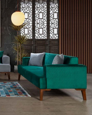 Sofa set 3+3+1 seater designer living landscape gray turquoise green