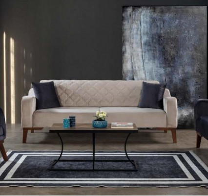 Living room sofa set couch 3+3+1 blue upholstery set armchair textile
