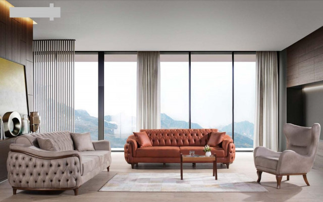 Sofa Set Complete Sofa Suite Sofa Armchair Orange 3+3+1 Seat Furniture