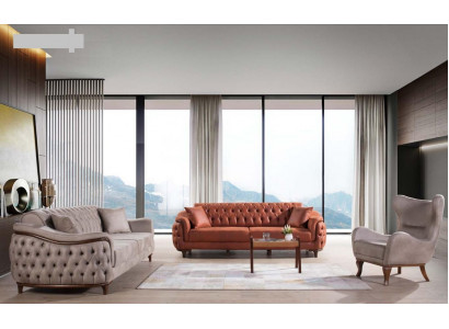 Sofa Set Complete Sofa Suite Sofa Armchair Orange 3+3+1 Seat Furniture